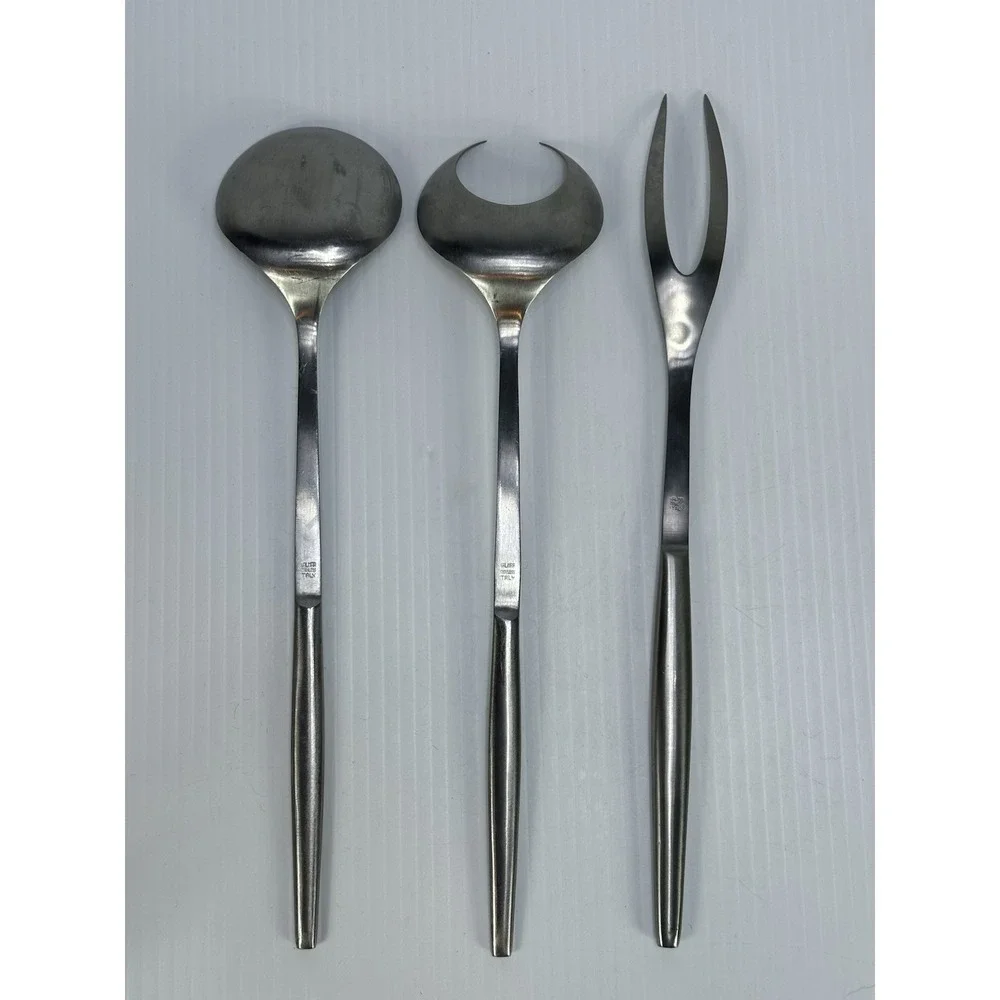 Vintage Kalmar Mid-Century Modern Salad Server Set &‎ Fork Italy Stainless Steel
